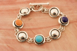Artie Yellowhorse Genuine Gemstones Sterling Silver Link Bracelet